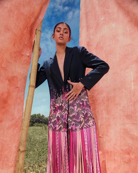 PANKAJ & NIDHI (@pankajandnidhi) • Instagram photos and videos Blazer Dress Women, Pankaj And Nidhi, Blue Blazer Dress, Fringe Blazer, Rare Fashion, Blue Wool, Blazer Dress, Women Dresses, Aza Fashion