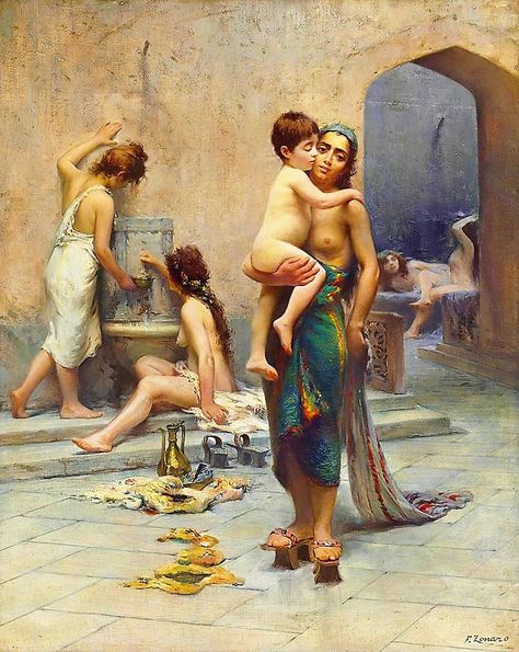 https://flic.kr/p/2hrdDyC | Hamam - Il bagno (Painted circa 1891-1902) | Fausto Zonaro 1854-1929 Hamam - il bagno signed 'F. Zonaro' (lower right) oil on panel 33 5/8 x 27 1/8 in. (85.4 x 69 cm.) Bath Painting, Oil Painting Woman, Turkish Dress, Propaganda Art, Historical Painting, Top Art, Vintage Artwork, Gothic Art, World Art