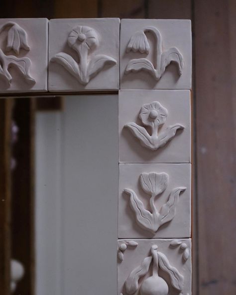 puzzle of tiles 🌷 | handmade in stoneware, 2024 | Instagram Relief Tiles Ceramics, Relief Tiles, Ceramic Mirror, 2024 Instagram, Tiles Handmade, Tile Inspiration, Puzzle Design, Ceramic Tableware, Inspired Living