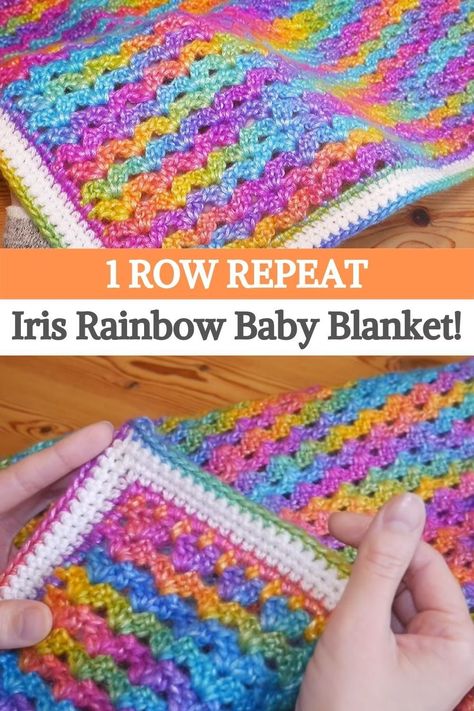 Free Rainbow Crochet Patterns, Quick Crochet Baby Blanket Free Pattern Simple Easy, Crochet Rainbow Pattern Free, Rainbow Yarn Crochet, Crochet Display, Rainbow Baby Blanket Crochet, Baby Granny Square Blanket, Rainbow Crochet Blanket Pattern, Rainbow Crochet Blanket