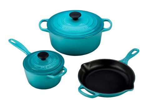 5-Piece Signature Set | Le Creuset Carribean Blue, Cast Iron Set, Cast Iron Cookware Set, Le Creuset Cookware, Enameled Cast Iron Cookware, Cast Iron Pot, Iron Cookware, Cooking Set, Stainless Steel Cookware