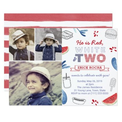 Twins 2nd Birthday Party 4th of July Photocard Invitation Two Birthday Invitations, Red White And Two Birthday, Red White And Two, 2nd Birthday Photos, Two Birthday, Halloween Birthday Invitations, 21st Birthday Invitations, 2nd Birthday Party, Mermaid Birthday Invitations