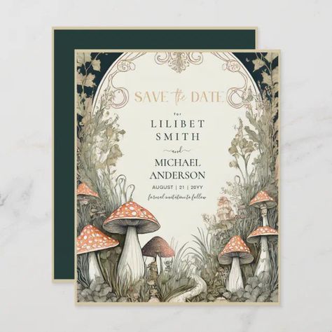 Fairycore Save the Date Goblincore Mushrooms | Zazzle Enchanted Invitations Ideas, Wedding Invitations Fairytale, Marriage Embroidery, Enchanted Forest Wedding Invitations, Fairycore Wedding, Fairytale Invitation, Forest Invitation, Forest Wedding Invitations, Dark Wedding Theme