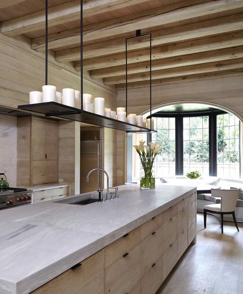 Concrete Kitchen Island, Kitchen Ceiling Design, Concrete Kitchen, Kitchen Ceiling, Wood Interiors, Large Kitchen, Breakfast Room, Cheap Home Decor, Home Decor Kitchen