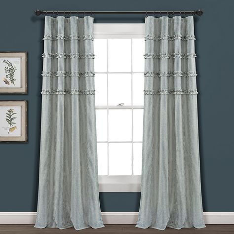 Denim Curtains, Farmhouse Style Curtains, Light Blocking Curtains, Curtain Styles, Striped Curtains, Farmhouse Curtains, Lush Decor, Grey Panels, Chic Farmhouse