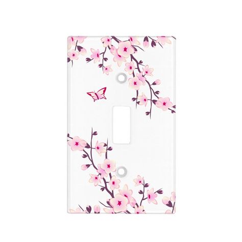 Painted Lightswitch Cover, Sakura Room, Outlet Painting Ideas, Outlet Covers Painting, Japanese Symbols Tattoo, Kawaii Butterfly, Light Switch Art, Light Switch Covers Diy, Charger Art