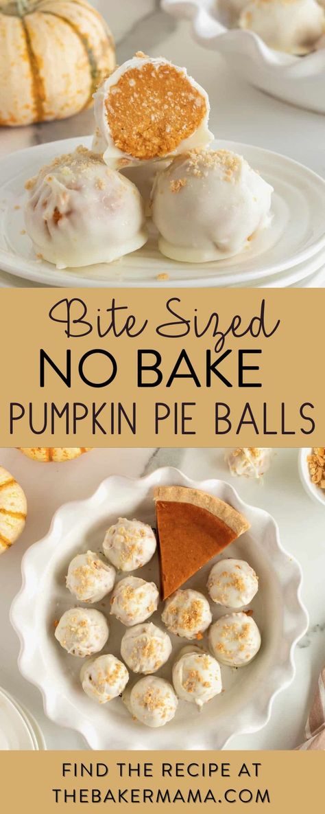 Turn leftover Thanksgiving pie into bite-sized No-Bake Pumpkin Pie Balls. A whole new way to enjoy pumpkin pie! Not only are they perfect for using up uneaten pie, they’re such an easy-to-make, popular treat all on their own! The idea of these easy pumpkin pie bites is to use a store-bought pumpkin pie. All wrapped up in candy coating, they’re like little pumpkin pie truffles. Pumpkin Party Desserts, Good Deserts Easy, Easy Things To Bring To Thanksgiving, What To Make With Pumpkin Pie Filling, Pumpkin Pie Snacks, Uses For Pumpkin Pie Filling, Pumpkin Snack Recipes, Pumpkin Deserts Easy Dessert Recipes, Leftover Pumpkin Recipes