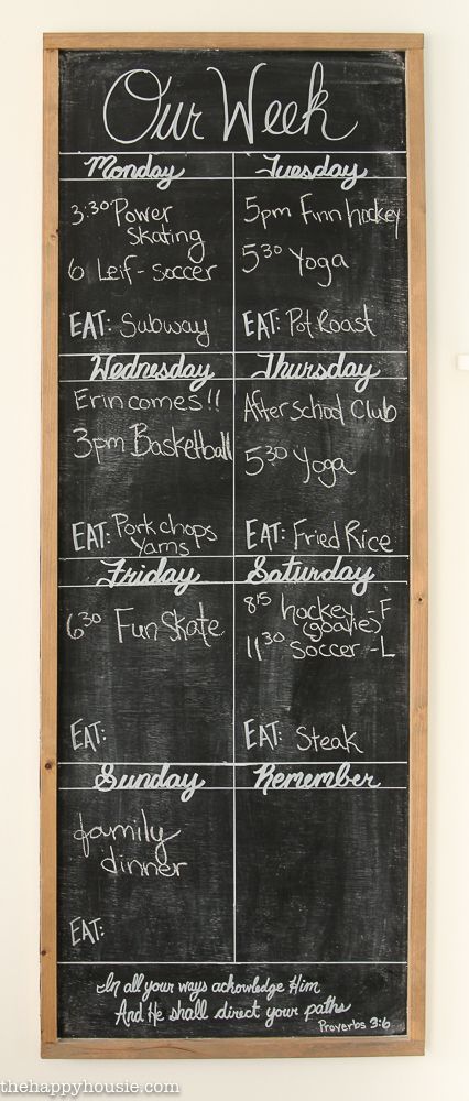 DIY Giant Chalkboard Kitchen Weekly Planner – The Happy Housie Chalkboard Paint Kitchen, Kitchen Decor Simple, Giant Chalkboard, Chalkboard Wall Kitchen, Chalkboard Kitchen, College Kitchen, Teal Kitchen Decor, Chalkboard Wall Art, Paint Chalk