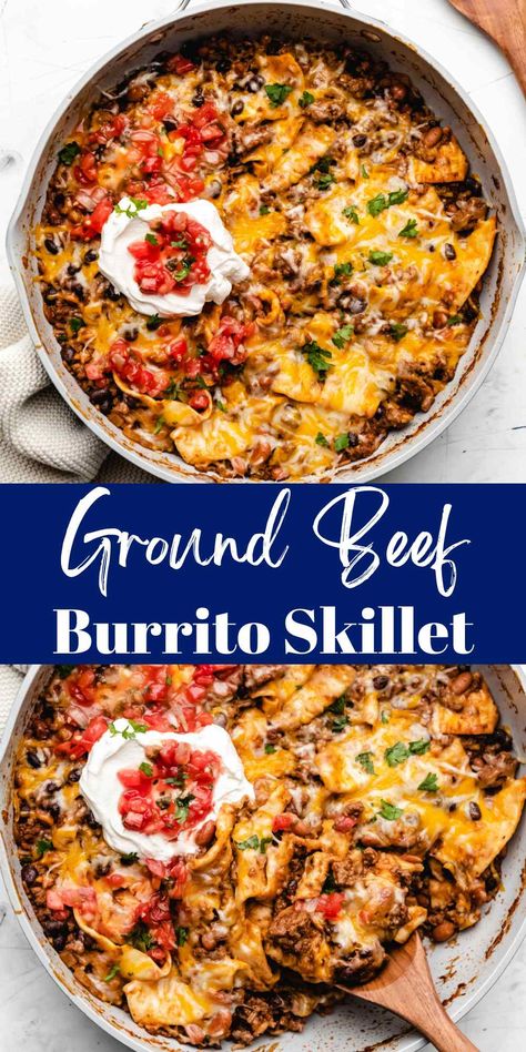 Ground Beef Burrito Skillet, Beef Burrito Skillet Recipe, Low Carb Burritos Ground Beef, Ground Beef Scramble, Hamburger Meat Burrito Recipes, Easy Ground Beef Recipes Dairy Free, Scrambled Hamburger Recipes Ground Beef, Keto Wet Burrito Recipe, Ground Beef Supper Recipes