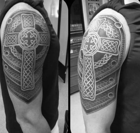 Top 93 Celtic Cross Tattoo Ideas [2021 Inspiration Guide] Celtic Cross Tattoo For Men, Cross Tattoos For Men, Cross Shoulder Tattoos, Celtic Sleeve Tattoos, Celtic Tattoos For Men, Scottish Tattoos, Celtic Crosses, Shamrock Tattoos, Celtic Cross Tattoos