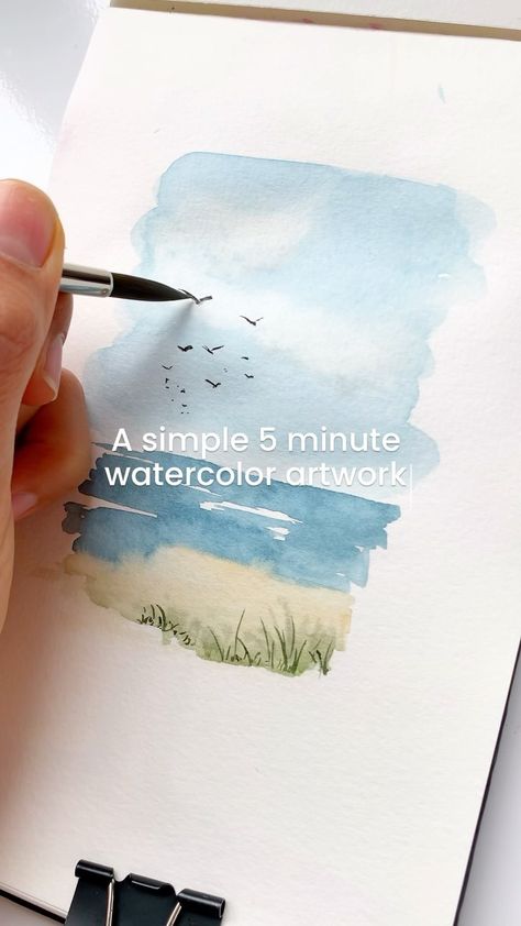 Marah Khudr | A very simple- no detail watercolor artwork that will literally only take you 5 minutes 🐚 #watercolorbeach #kuwait #watercolorbeaches… | Instagram Basic Watercolor, Learn Watercolor Painting, Watercolor Beginner, Learn Watercolor, Watercolor Paintings For Beginners, Drawing Watercolor, Watercolor Pictures, Diy Watercolor Painting, Watercolour Inspiration