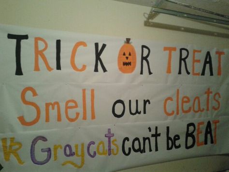 Halloween football break through banner Halloween Themed Football Posters, Halloween Football Banner Ideas, Halloween Football Theme, Football Breakaway Banners, Halloween Pep Rally Posters, Halloween Football Posters, Breakaway Banners Football Diy, Halloween Football Game Theme, Football Theme Posters