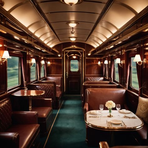 Fancy Train Interior, Train Car Interior, 1930s Train, Train Interior, Sleeper Train, Passenger Train, Library Aesthetic, Rustic Bathroom Designs, Orient Express