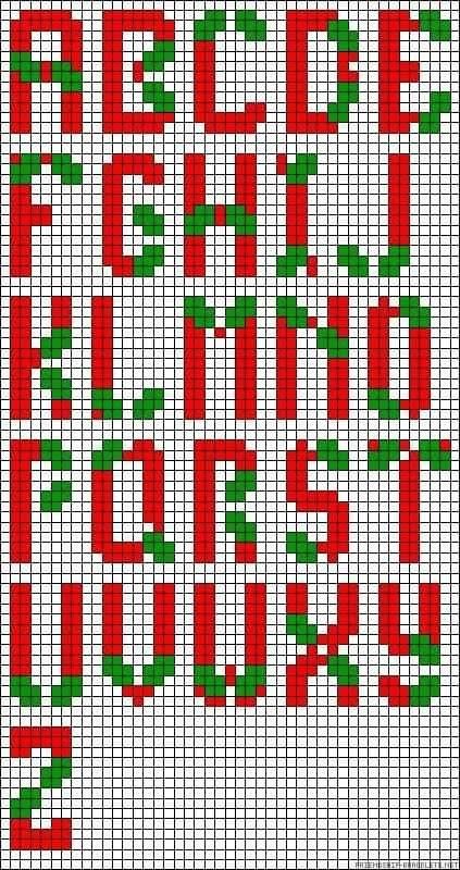 Christmas Cross Stitch Alphabet, Plastic Canvas Letters, Modele Pixel Art, Unique Cross Stitch, Cross Stitch Alphabet Patterns, Cross Stitch Alphabets, Cross Stitch Fonts, Alfabet Letters, Canvas Letters