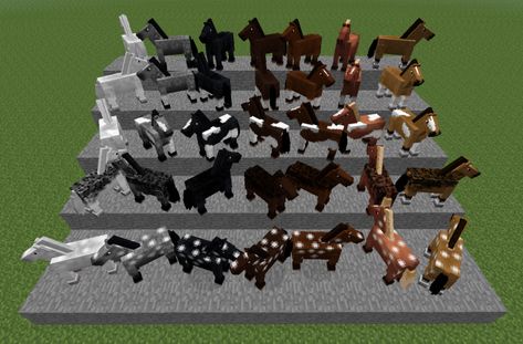 The 35 different types of Minecraft horses! Courtesy of minecraft.gamepedia.com :D Blood Bay Horse, Minecraft Ranch, Minecraft Horse Stables, Minecraft Barn, Minecraft Horse, Minecraft Lego, Minecraft Interior Design, Minecraft Farm, All Minecraft