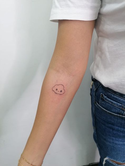 Cute Smiley Tattoo, Sunshine Clouds Tattoo, Smiling Cloud Tattoo, Happy Cloud Tattoo, Cloud With Face Tattoo, Mini Cloud Tattoo, Cloud Face Tattoo, Smiling Moon Tattoo, Tiny Cloud Tattoo