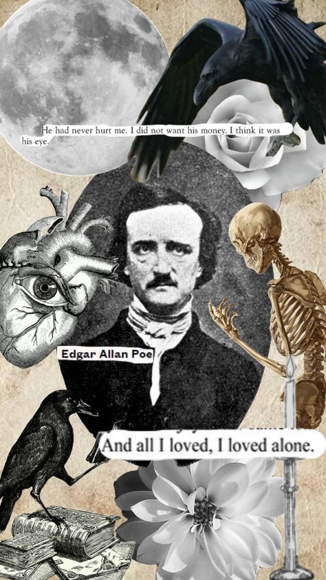 #moon #edgarallenpoe #victorianaesthetic #literaturecore #telltaleheart #pretty Poe Aesthetic, Edgar Allen Poe Art, Allen Poe Quotes, Edgar Allen Poe Quotes, Scrapbook Wallpaper, Poe Quotes, Girl Iphone Wallpaper, Digital Collage Art, Gothic Wallpaper