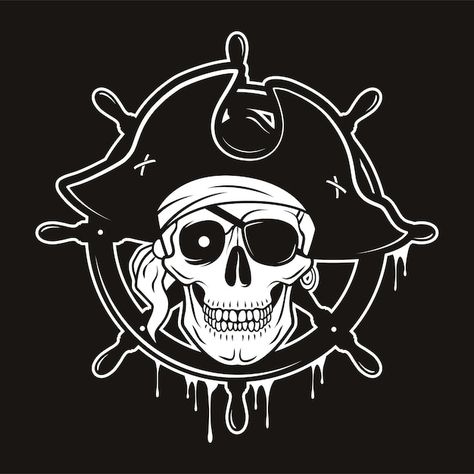 Pirate emblem with steering wheel and sk... | Premium Vector #Freepik #vector #pirate-logo #pirate-skull #skull-crossbones #skull-bones Skull Cartoon, Skull Hat, Tattoo Style Drawings, Skull Logo, Pirate Skull, Eye Patch, Vector Hand, Add Ons, Cute Love Songs