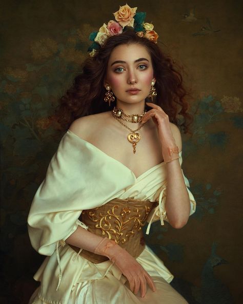 @irenerudnykphoto on Instagram: “If you have watched my BTS video on YouTube, then you know that the background of this picture is actually edited in. Today I am working on…” Greek Goddess Photoshoot, Art Nouveau Fashion, Spring Portraits, Paint Photography, Model Inspo, Fashion Photography Poses, Photoshoot Concept, Baroque Fashion, Portrait Inspiration