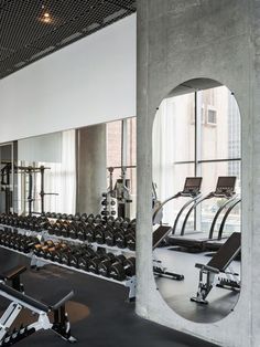 Tribeca’s 56 Leonard reveals its amenities, designed by Herzog & de Meuron - Curbed NY Commercial Gym Design, Fitness Center Design, Boutique Gym, Dream Gym, Gym Design Interior, Desain Pantry, Hotel Gym, Fitness Boutique, Gym Room At Home