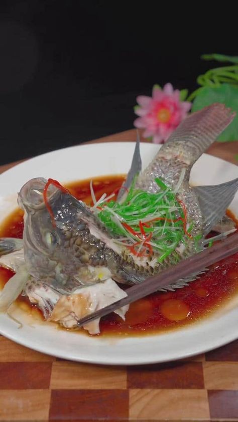 steam tilapia Steamed Tilapia, Chinese Steamed Fish, Steamed Fish Recipes, Fish Varieties, Ginger Slice, Tilapia Recipes, Steamed Fish, Red Chili Peppers, Asian Restaurants