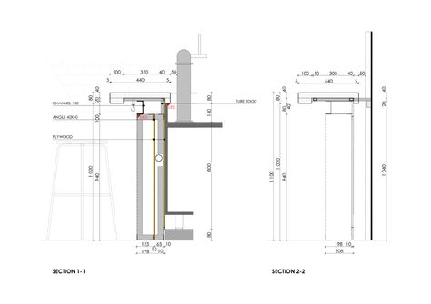 Gallery of PUNKRAFT / ater.architects - 33 Bar Counter Detail Drawing, Bar Detail Drawing, Counter Bar Design, Burger Store, Bar Section, Pub Interior Design, Construction Details Architecture, Eat Thai, Bar Counter Design