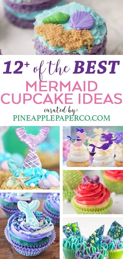 Mermaid Birthday Cake Diy, Ariel The Little Mermaid Party, Mermaid Cupcakes Ideas, Mermaid Theme Cupcakes, Mermaid Cupcake Cake, Magical Desserts, Birthday Party Under The Sea, Little Mermaid Cupcakes, Under The Sea Themed Party