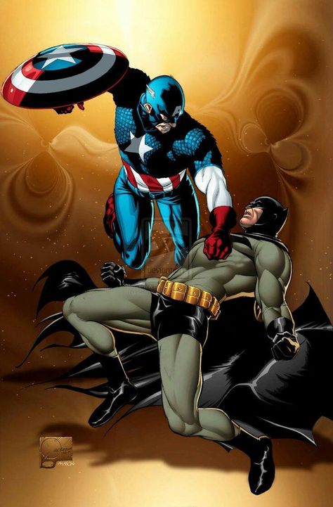 Batman Vs Captain America, Captain America Pictures, Hulk Sketch, Dc Comics Vs Marvel, Dc Crossover, Marvel And Dc Crossover, Marvel X Dc, Joe Quesada, When Worlds Collide