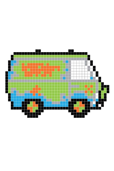 Mystery Machine Perler Beads, Perler Bead Tool Pattern, Perler Beads Cartoon Characters, Bead Perler Pattern, Melt Beads Patterns, Mystery Machine, 3d Perler Bead, Fuse Bead Patterns, Easy Pixel Art