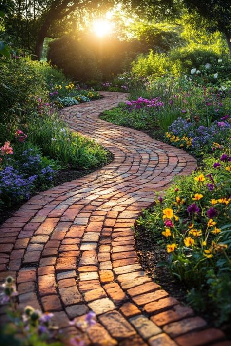 Brick Garden Paths And Walkways, Repurposed Brick Ideas, Reclaimed Brick Pathway, Brick Garden Ideas, Brick Walkways To Front Door, Brick Pathway Garden, Brick Pathways, Reclaimed Brick Garden, Mosaic Walkway