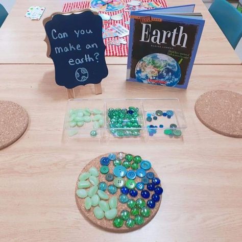 Earth Week Activities Kindergarten, Space Provocations Kindergarten, Science Week Eyfs, Earth Day Eyfs, Earth Day Provocations, Reggio Space Activities, Planet Earth Activities For Preschool, Space Provocations, Space Eyfs Activities