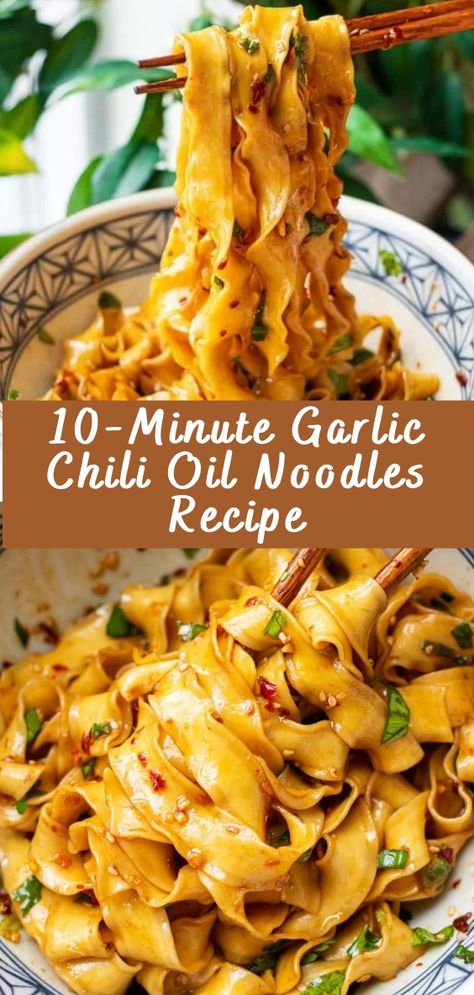 10-Minute Garlic Chili Oil Noodles Recipe - Cheff Recipes Spicy Chili Oil Noodles, 10 Minute Garlic Chili Oil Noodles, Noodles With Chili Oil, Garlic Chili Oil Noodles Recipe, Korean Chili Oil Noodles, Chili Garlic Rice Noodles, Easy Dinner Recipes For First Time Cooks, Chili Oil Recipe Noodles, Chilli Crunch Oil Recipes