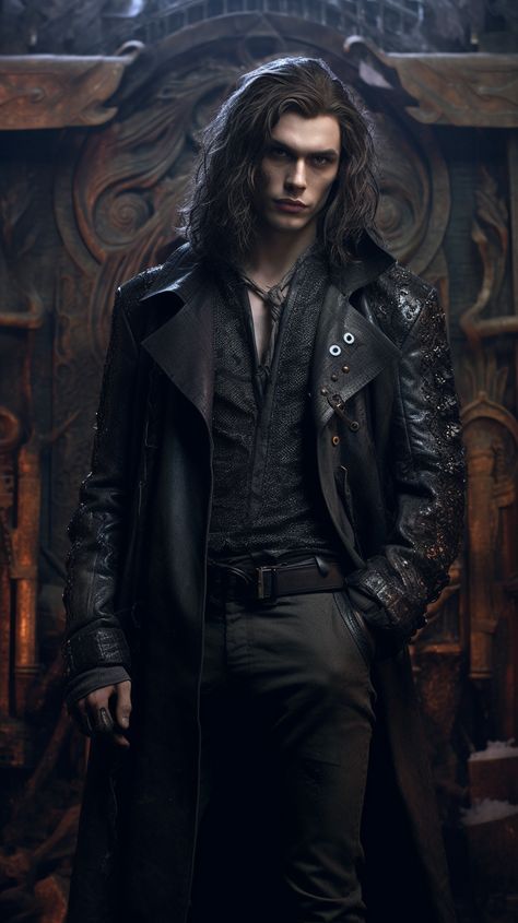 Vampire created with AI by Amanda Church Vampire Men Fashion, Vampire Fantasy Aesthetic, Men Vampire Aesthetic, Fantasy Vampire Aesthetic, Lilith And Vale Fanart, Dark Vampire Aesthetic Male, Long Hair Vampire Male, Vampires Fantasy Art, Goth Outfits For Men