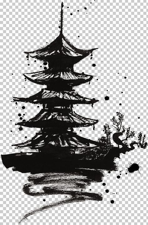 Japanese Castle Drawing, Japanese Castle Tattoo, Japanese Building Tattoo, Japanese Castle Art, Japan Art Illustration, Japan Illustration Art, Branch Building, Samurai Castle, Japanese Black And White