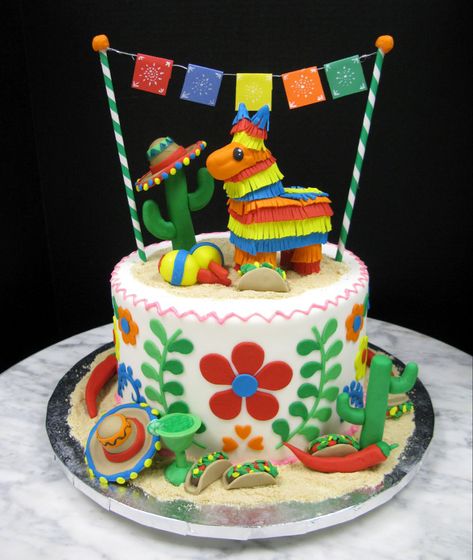 Mexico Theme Cake, Fiesta Theme Birthday Cake, Loteria Cake Ideas, Fiesta Theme Party Cake, Mexican Cake Ideas Birthdays, Cinco De Mayo Cake Ideas, Mexican Theme Birthday Cake, Fiesta Cake Ideas, Simple Mexican Theme Cake