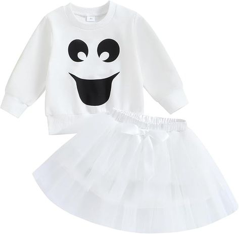 Amazon.com: Bonangber Baby Girl Halloween Outfit Baby Ghost Costume Grimace Print Sweatshirt with Tutu Skirt Halloween Costumes(A-White,18-24 Months) : Clothing, Shoes & Jewelry Baby Ghost Costume, Toddler Ghost Costume, Halloween Costume Toddler Girl, Toddler Girl Halloween, Ghost Halloween Costume, Girls Halloween Outfits, Cotton Baby Clothes