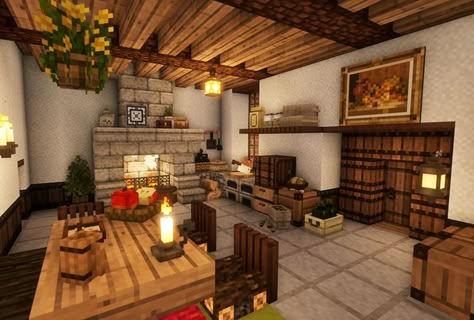 Minecraft Interior Design Kitchen, Houses Cottagecore, Minecraft Cottage House, Minecraft Rooms, Kitchen Minecraft, Interior Design Minecraft, Minecraft House Interior, Minecraft Kitchens, Construction Minecraft