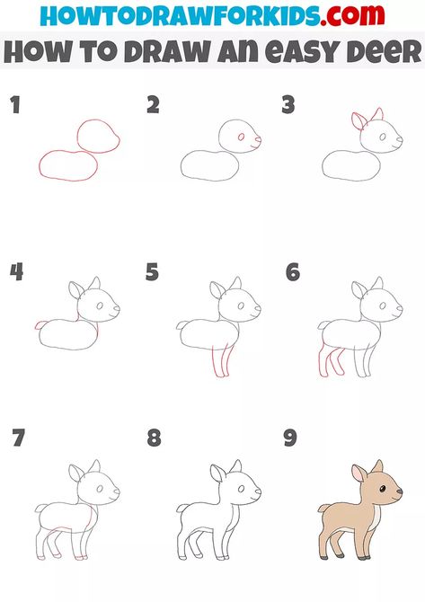 Step By Step Deer Drawing, How To Draw A Deer Easy, Deer Easy Drawing, Deer Drawing Easy Step By Step, Deer Drawing Simple, How To Draw A Deer, Easy Deer Drawing, How To Draw Animals Step By Step, Deer Doodle