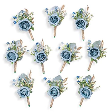 Blue Groomsmen Attire, Fall Vintage Wedding, Wedding Groom And Groomsmen, Blue Boutonniere, Blue Groomsmen, French Country Wedding, Boutonnieres Prom, Groomsmen Boutonniere, Rose Boutonniere