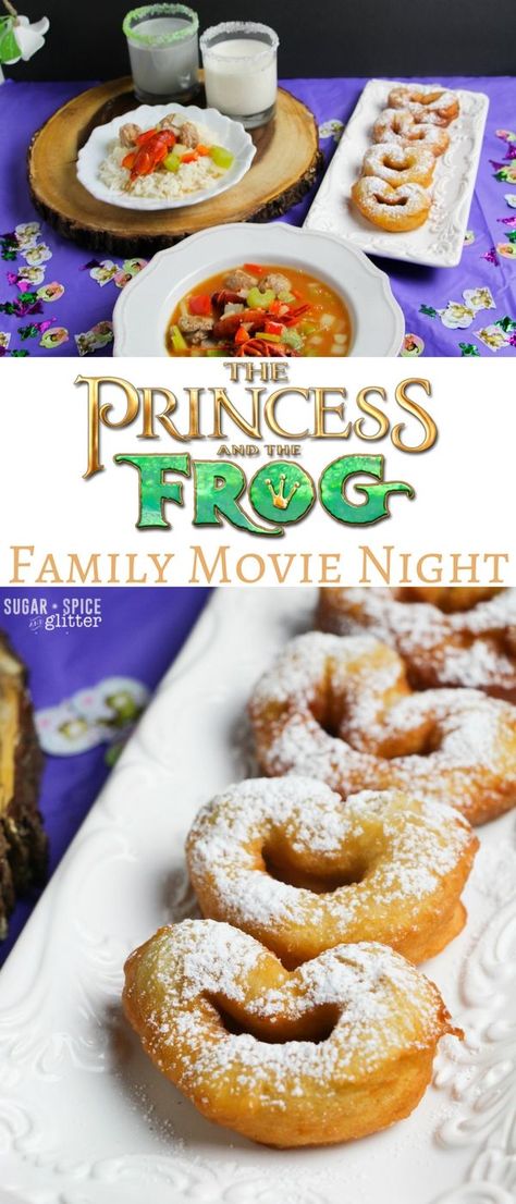 Princess & the Frog Disney Family Movie Night with easy decor, craft and menu ideas. Grab your free printable planning sheet for your own family movie night and get some inspiration! Disney Movie Nights, Family Movie Night Snacks, Disney Movie Night Menu, Disney Themed Movie Night, Disney Movie Night Food, Disney Movie Night Dinner, Disney Themed Food, Frog Family, Movie Night Dinner