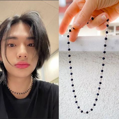 Stray Kids Hyunjin Felix No Easy Inspired Beads Beaded Necklace Choker Kpop Style Cosplay Edelstahl black beaded chain Jewelry Kpop, Pop Jewelry, Diy Jewelry Unique, Kpop Style, Bead Charms Diy, Diy Bracelet Designs, Kids Bracelets, Handmade Jewelry Tutorials, Handmade Beaded Necklaces