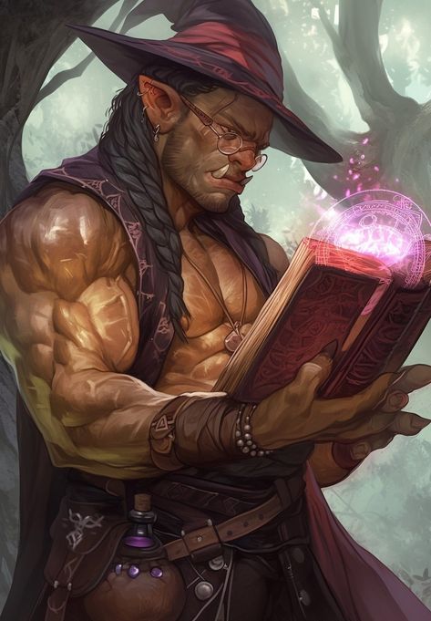 Orc Wizard Dnd, Dnd Gorgon, Human Sorcerer Male, Dnd Orc Character Design, Orc Barbarian Male, Asian Dnd Character, Dnd Sorcerer Character Design, Dnd Commoners, Half Orc Wizard