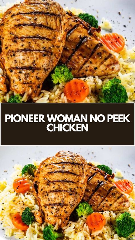 Pioneer Woman No Peek Chicken is made with cream of chicken soup, cream of mushroom soup, chicken broth, Worcestershire sauce, rice, dry onion soup mix, Italian seasoning, chicken breasts, and fresh parsley. It takes 90 minutes and serves 6. No Peek Recipes, Pioneer Woman Recipes Chicken, Cream Of Mushroom Soup Chicken, Mushroom Soup Chicken, Soup Chicken Broth, No Peek, No Peek Chicken, Seasoning Chicken, Soup Chicken