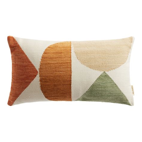 Multicolor Abstract Shapes Indoor Outdoor Lumbar Pillow - World Market Indoor Outdoor Patio, Mid Century Bedroom, Retro Caravan, Boho Outdoor, Dining Room Interiors, Lumbar Pillows, Ribbon Embroidery, World Market, Abstract Shapes