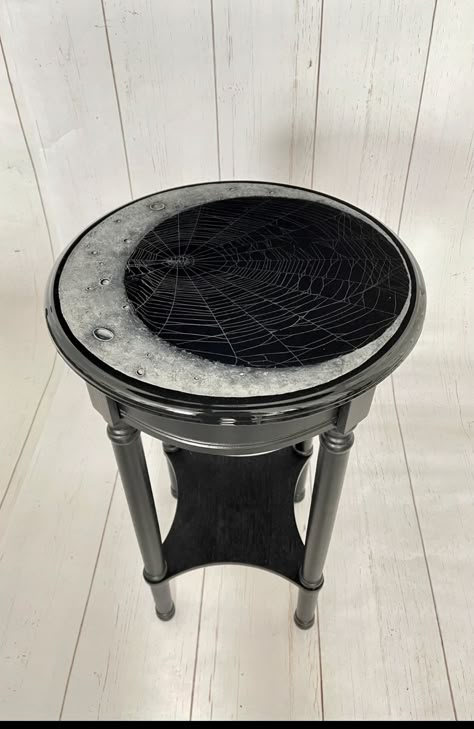 Dark Decor, Crescent Moon, Gothic Furniture, Gothic Table, Witchy Decor, Accent Table, Preserved Spider Web Gothic Themed Bedroom, Gothic Side Table, Gothic Upcycle Furniture, Witchy Coffee Table, Whimsigoth Table, Goth Homestead, Goth Coffee Table, Emerald Library, Emo Kitchen