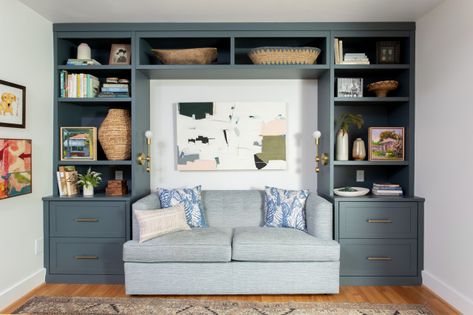 4 Must-Have Features for a Small Living Room Built In Bookshelves Around Sofa, Couch Between Bookshelves, Couch With Built In Bookshelf, Built In Around Couch, Built In Bookshelves Around Couch, Sofa Built In Bookshelf, Built In Shelves Around Couch, Bookshelf With Couch, Couch And Bookshelves