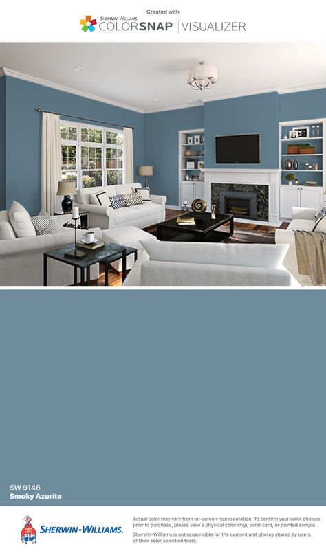 Smoky Azurite  ￼ Gray Walls, Room Paint Colors, Matching Paint Colors, Interior Paint Colors, Bedroom Paint, Room Remodeling, Paint Colors For Home, A Living Room, Living Room Paint