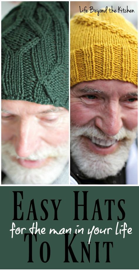 Easy Hats to Knit for the Men in Your Life ~ Life Beyond the Kitchen Mens Hat Knitting Pattern, Crochet Scarf Easy, Holiday Hand Towels, Trendy Sewing Patterns, Hat Patterns Free, Knitting Machines, Knit Hat For Men, Knitting Tips, Trendy Sewing