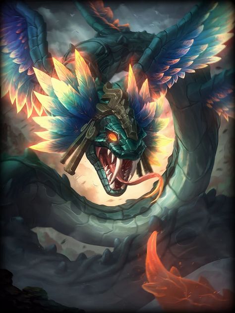 #hi-rez #smite #kukulkan #mage #maya Quetzalcoatl Art, Smite Skins, Winged Serpent, Feathered Serpent, Mexican Culture Art, Mythical Dragons, Fantasy Art Landscapes, Mexican Culture, Fantasy Inspiration