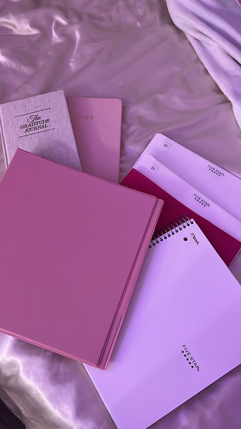 Pink And White School Supplies, Purple School Supplies Aesthetic, All Pink School Supplies, Pink School Supplies Aesthetic, Pink School Aesthetic, Pink School Supplies, Pink Stationary, School Supplies Aesthetic, Back To School Notebooks